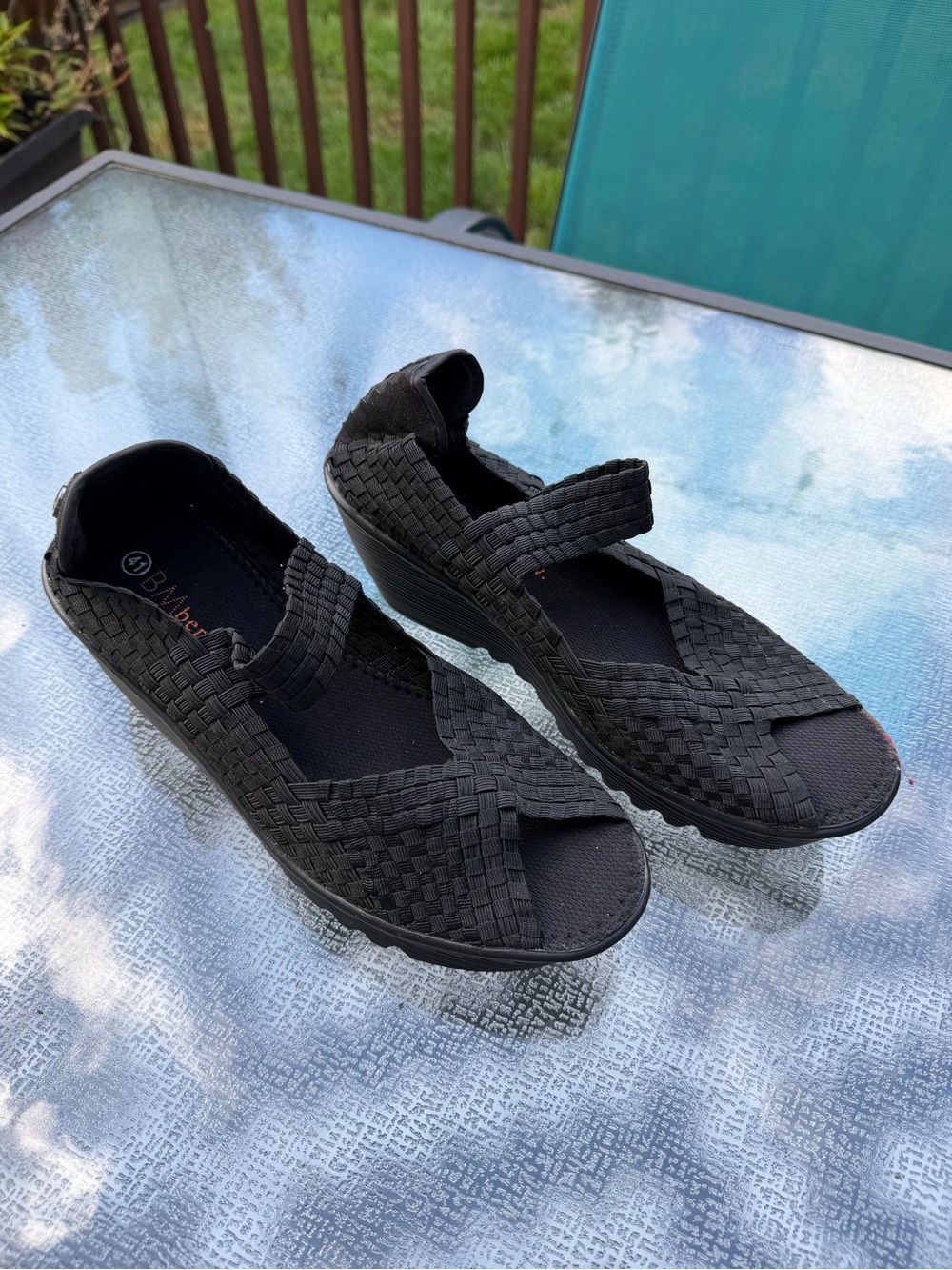 bernie mev. Black Woven Mary Jane Wedge Sandals
